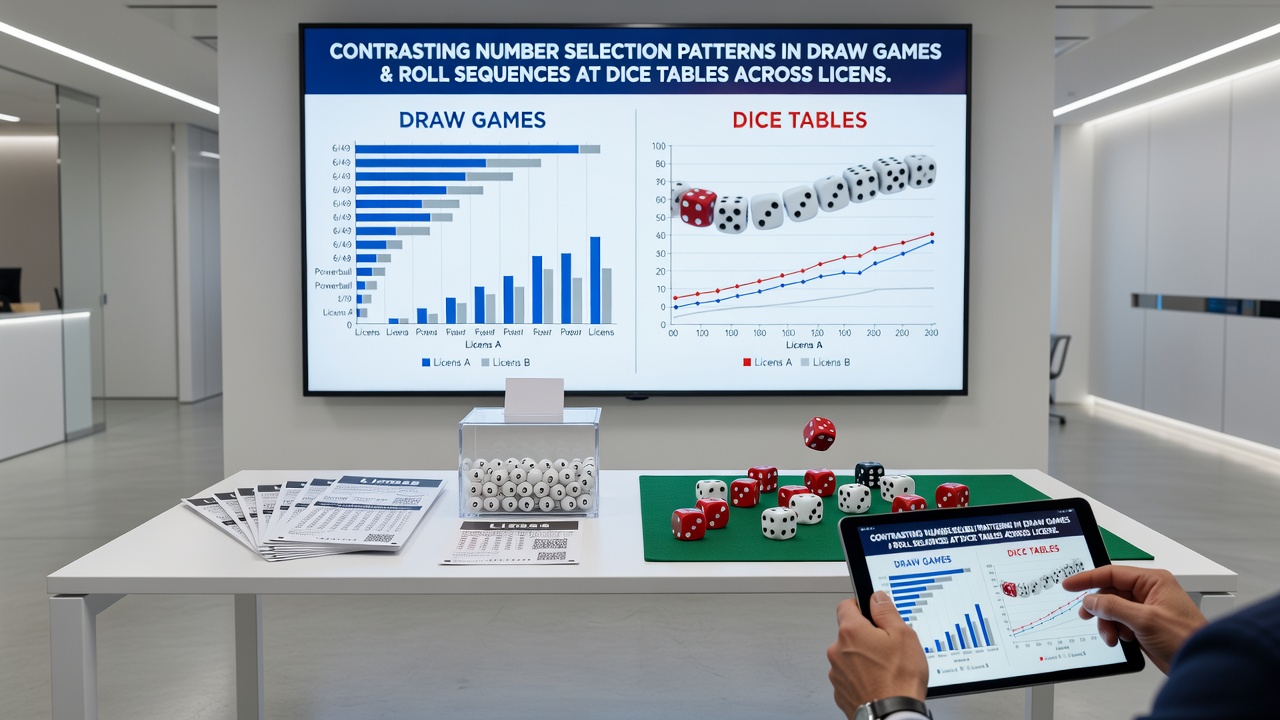 Comparative view of player selections in draw games and sequences generated at dice tables