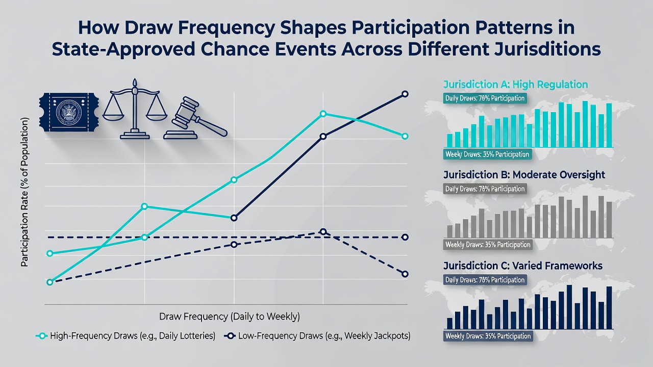Graph illustrating participation rates tied to draw intervals in various regulated lottery markets