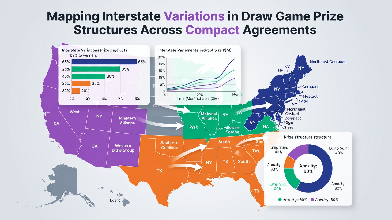 Map showing interstate lottery compact agreements and prize variations across U.S. regions