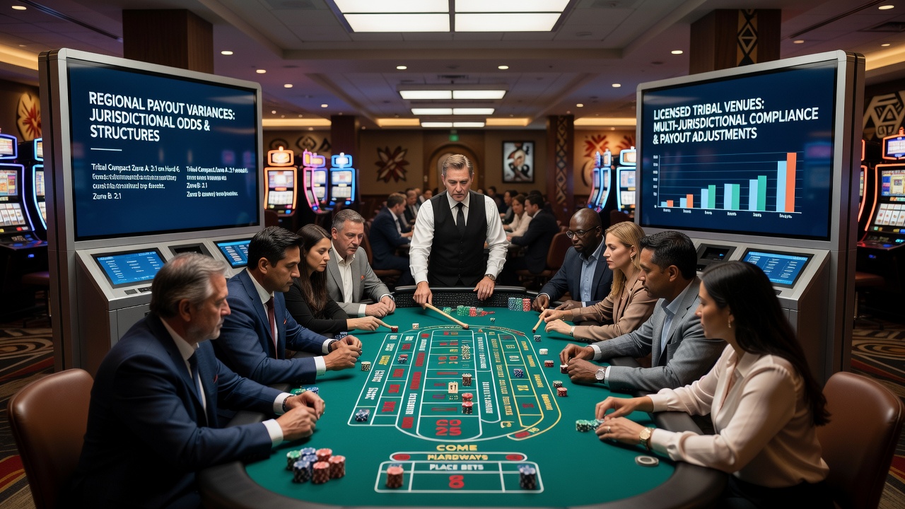 Detailed view of craps table payout boards at tribal casinos in different states