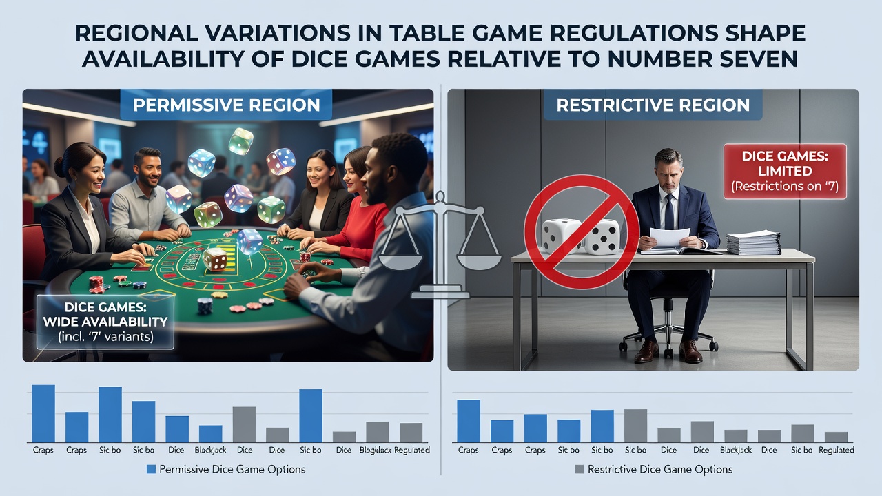 Casino floor layout contrasting dice tables with lottery terminals in a regulated venue