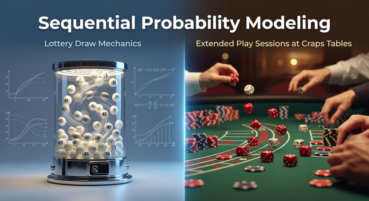 Diagram illustrating sequential outcomes in lottery draws versus multi-roll sequences at craps tables