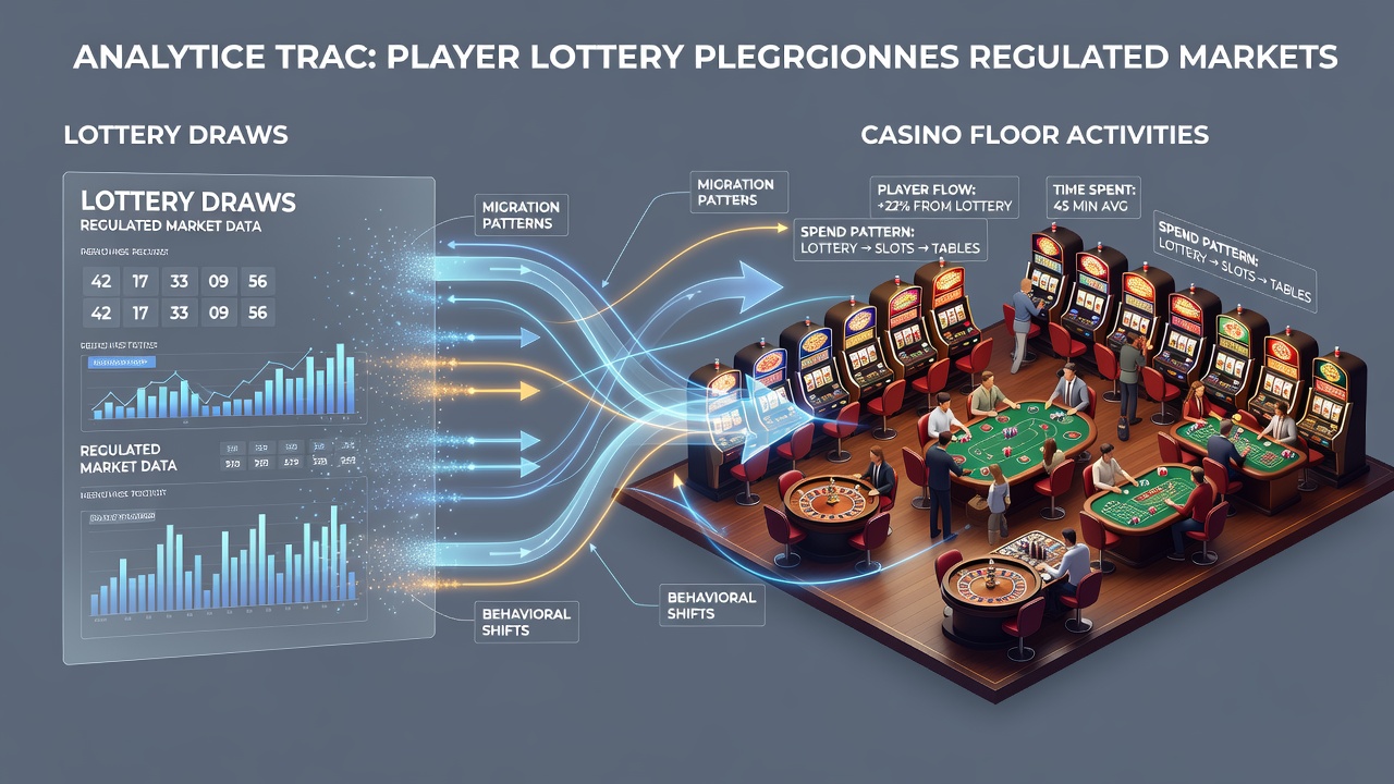 Infographic showing player flow patterns between lottery terminals and casino gaming floors in regulated markets