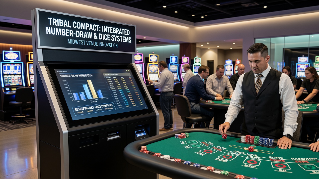 Integrated craps table showing number draw overlays at a Midwest tribal casino